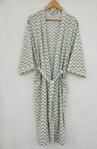 Floral Print Indian Woven Cotton Hand Block Printed Luxury Kimono Full Length Bridesmaid <b>Robe</b> Dressing Gown Bathrobe for Summer - Product Image 2