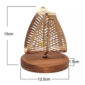 Distributeur de stockage de mouchoirs en métal Leaf Designer avec base en bois Trendy New Collection Table Porte-serviettes décoratif pour fournitures - Product Image 3