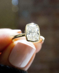 Minimalist <b>Cushion</b> Cut Moissanite Engagement <b>Ring</b> for Women in Solid 18K Gold Bezel Setting Modern Sleek Solitaire <b>Ring</b> - Product Image 3