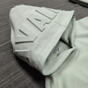 เสื้อมีฮู้ดสำหรับผู้ชายและ3D เสื้อฮู้ดลายนูนแนวสตรีทผ้าคอตตอนรุ่น450gsm กำหนดได้เอง - Product Image 1