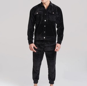 Ensemble deux pièces unisexe haut de gamme en tissu gaufré effet soie glacée, col ajusté, manches courtes, style décontracté sport, hiver, polyester/coton - Product Image 3