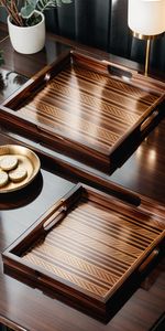 ถาดไม้วอลนัททรงกลมสีน้ำตาลชนบทขนาดเล็กออกแบบได้ตามที่ต้องการถาดใส่อาหารพร้อมที่จับถาดใส่สาร์ธรรมชาติ - Product Image 5