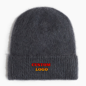 OEM Hombres Invierno al aire libre Cálido Grueso Jacquard de punto mohair Beanie Moda a prueba de viento Color sólido Bordado Gorros de punto - Product Image 1