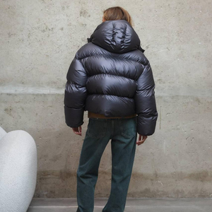 Veste matelassée en laine teinte pour femmes, tissu brillant, capuche amovible, poche profonde, manches longues - Product Image 6