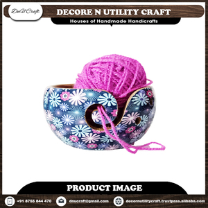 Wholesale Set of Customizable High Quality Sheesham Wood <b>Yarn</b> <b>Bowls</b> Eco-Friendly <b>Ceramic</b> with Multi-Colored Oval Pattern - Product Image 3