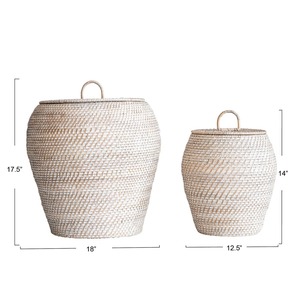 Juego de 2 cestas redondas de ratán con tapas, cestas de almacenamiento hechas a mano, venta al por mayor, ecológicas, hechas en Vietnam - Product Image 2
