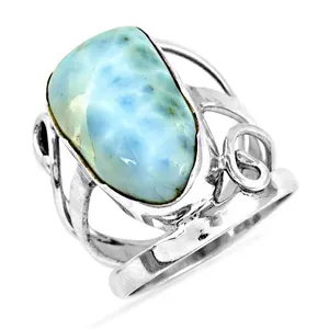 925 <b>Silver</b> Romantic Larimar Gemstone <b>Ring</b> for Women <b>Emerald</b> Cut Diamond Natural Stone Platinum Plated Rhodium Fine for Promises - Product Image 1