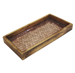 Bandeja de madera hecha a mano Diseño único Vintage Rústico Estampado antiguo Plato de servicio de madera decorativo pulido para el hogar de la boda - Product Image 1