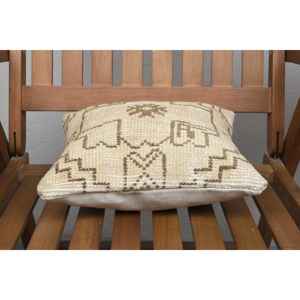 Oreiller en laine Kilim beige 12x12 pouces Oreiller décoratif d'accent de luxe Motif carré tissé Portable pour la literie et l'utilisation du sol - Product Image 5