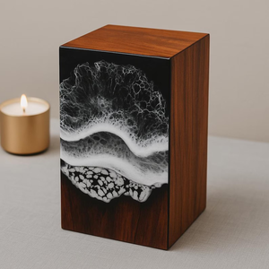 โกศเผาศพโรสวูดทำด้วยมือสีดำและสีขาวน้ำไหลออกแบบคลื่นเรซินฝังโกศเผาศพ - Product Image 6