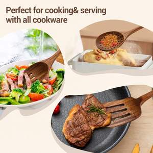 Cuillères de cuisine en bois Ensemble d'ustensiles de cuisine pour la cuisine, 5 pièces Cuillère en bois d'acacia Ustensiles de cuisine essentiels pour l'appartement Tourne en bois - Product Image 6