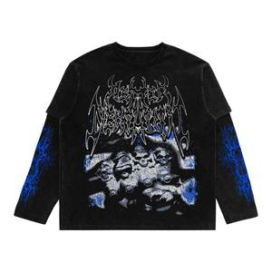 เสื้อยืดแขนยาวพิมพ์ลายกราฟิกแบบสตรีทโอเวอร์ไซส์ Y2K เสื้อยืดแขนยาวสองชั้นแบบกำหนดเอง - Product Image 4