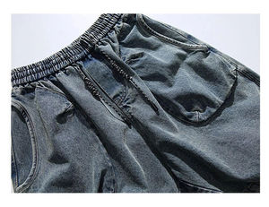 Pantalones Cortos de Lona de Alta Calidad, Vaqueros Azules de Cintura Alta a la Moda, Pantalones Casuales con Cintura Elástica y Cordón Ajustable para Hombre, 180g, Tejido de Secado Rápido - Product Image 3
