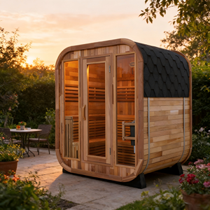 Cabine de sauna résistante aux intempéries pour 6 personnes, sauna extérieur carré en cèdre rouge, chauffage 9KW, porte en verre trempé - Product Image 1