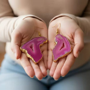 ต่างหูห้อยประดับด้วยหินดรูซี่ธรรมชาติทำมือ ชุบทองไมครอน สำหรับผู้หญิง สไตล์โบฮีเมียน เครื่องประดับคริสตัล - Product Image 3