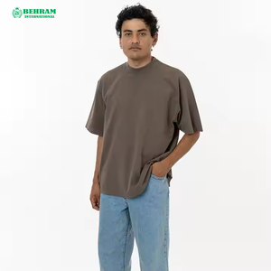 <b>Top</b> Ranking Plain Heavy Cotton Eco-Friendly Breathable Unisex Custom Print Logo Loose Fit <b>Mock</b> <b>Neck</b> Oversize Men's T-Shirt - Product Image 4