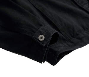 Mens <b>Vintage</b> High Quality Mid Blue Washed 100% Cotton Denim Jacket Button Drawstring Hood Adjustable Waist Snap Fleece - Product Image 5