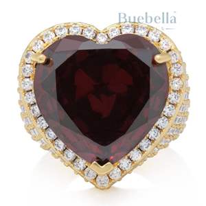 Diamante brillante de rubí de color vino y diamante de moissanita con anillo afilado de corazón de oro plateado para mujer - Product Image 1