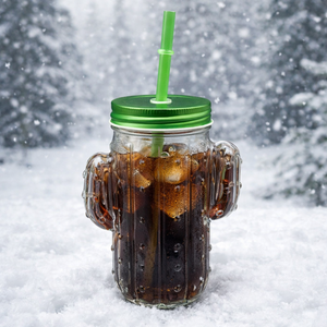 Vaso de vidrio de cactus de 400ml con tapa y pajita, jarra reutilizable para bebidas, vaso para café helado, burbujas, fiestas de verano, OEM ODM - Product Image 4