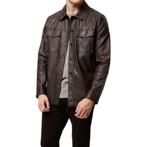 High Quality Customized <b>Men's</b> Solid Leather Shirt <b>Canvas</b> Front Breathable Eco-Friendly Casual Spring Autumn Finished Wholesale - Product Image 3