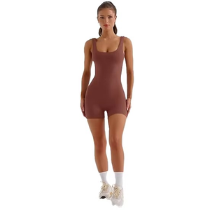 Mono de mujer marrón liso con tirantes finos, cintura alta, control de abdomen, faja moldeadora, ropa de calle, primavera verano - Product Image 3