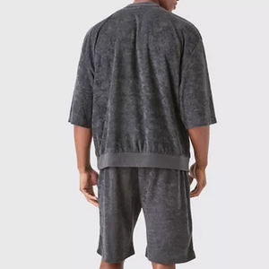 Ensemble sweat-shirt et short pour hommes haut de gamme personnalisé de haute qualité coton délavé à l'acide grande taille respirant gris imprimé Design haut de gamme - Product Image 4
