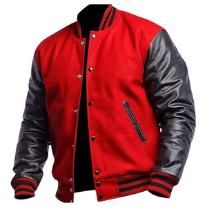 Veste universitaire unisexe personnalisée rouge en toile avec manches noires vintage, taille plus, col montant, poignets élégants, veste d'hiver respirante - Product Image 1
