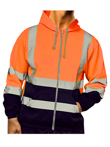 Hi Vis Safety Fleece Zip Hoodie for Men Reflective Sweatshirts <b>Jackets</b> Detachable Hood <b>Cycling</b> Safety <b>Jacket</b> - Product Image 3
