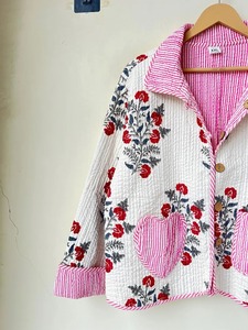 Nuevo lindo abrigo de invierno bohemio Reversible chaqueta acolchada Floral rosa con bolsillo de corazón abrigo con estampado de bloque esponjoso regalo festivo de Navidad - Product Image 2