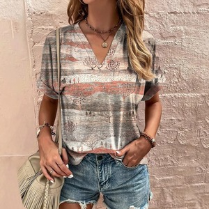 Nueva Camiseta extragrande de verano con cuello en V para mujer, camisetas de calle con estampado de estilo de mapa 3D, camisetas de manga corta a la moda - Product Image 6