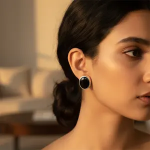 Pendientes de Plata 925 con Ónix para Uso Diario, con Baño de Oro de 18K, Modernos, Pendientes de Oro Blanco 100% con Rubí y Diamante - Product Image 1