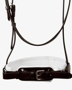 Brida negra Premium con ribete blanco Brida de caballo de cuero negro con relleno blanco y hebilla de latón - Product Image 4