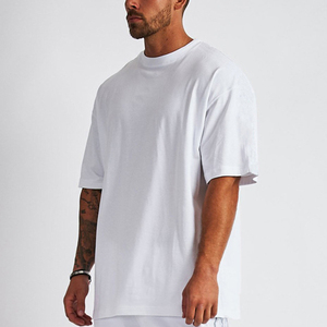 T-shirt décontracté pour homme 100 % coton tricoté 280 g/m² col rond manches courtes vierge épaules tombantes couleur unie coupe oversize design carré devant - Product Image 2