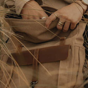 Large Canvas Travel Rucksack Vintage Leather <b>Backpack</b> Men Women Green and Tan LCB-0050 - Product Image 3