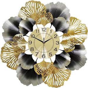 Horloge murale de forme élégante Horloge silencieuse sans tic-tac pour chambre à coucher salon (or) Horloge murale au design floral - Product Image 1