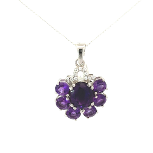 100% authentique améthyste violette naturelle et diamant américain pendentif en pierre précieuse réglage février pierre de naissance en argent sterling 925 - Product Image 1