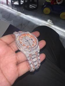 Montre Hip Hop en diamant pour homme faite à la main, véritable VVS, Moissanite, bracelet en acier inoxydable, cadran en verre, testeur de passe, cadeau d'anniversaire - Product Image 5