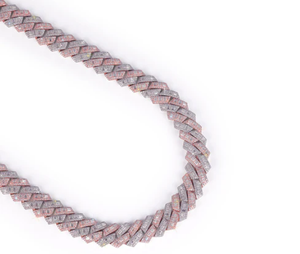 Cadena Cubana de Plata de Ley 925 con Moissanita VVS, Estilo Hip Hop, Dos Tonos Rosa y Blanco, Engaste de Puntas, Cadena Brillante - Product Image 2