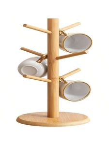 Support à tasses en bambou, porte-tasses à café, support de rangement en bois pour la cuisine, organisateur, présentoir de comptoir, crochet pour tasses à thé, accessoire - Product Image 2