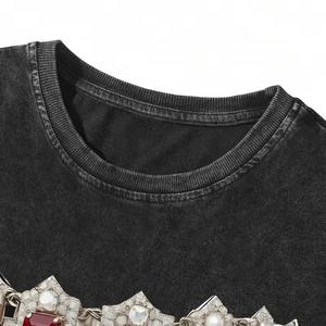 Ropa de Verano con Logotipo Personalizado, Tejido de Punto Grueso de 200g, Informal, Transpirable, Oversize, con Pedrería, 100% Algodón, Estilo Urbano, Lavado Ácido - Product Image 4