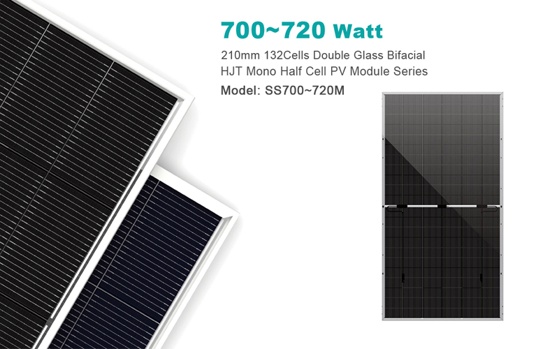High Efficiency 700W/720W Double Glass Bifacial Solar Panel 210mm