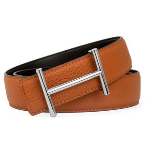 Cinturón de negocios de cuero genuino de 3,4 cm, pretina de vaquero, cinturones de hebilla Litchi Stria a la moda para hombres, con letra "H", cinturón para mujeres y hombres - Product Image 2