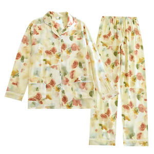 Premium Women Cotton Breathable Sleepwear Set Two Piece Pajama Top <b>Pants</b> Elastic Waist Soft Cozy Long Sleeves Machine-Washable - Product Image 6