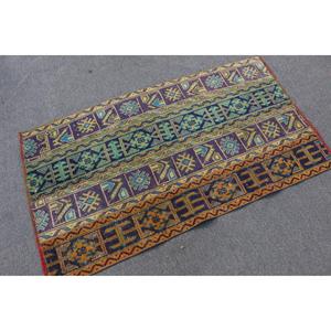 Alfombra Turca Vintage de 2.9x4.9 pies, Alfombra Pequeña, Alfombra de Lana con Diseño Floral Azul Verde - Product Image 1