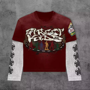 Camiseta de manga larga de doble capa informal de fabricantes personalizados para hombres, camisetas de manga larga lavadas con ácido Vintage desgastadas para hombres - Product Image 1