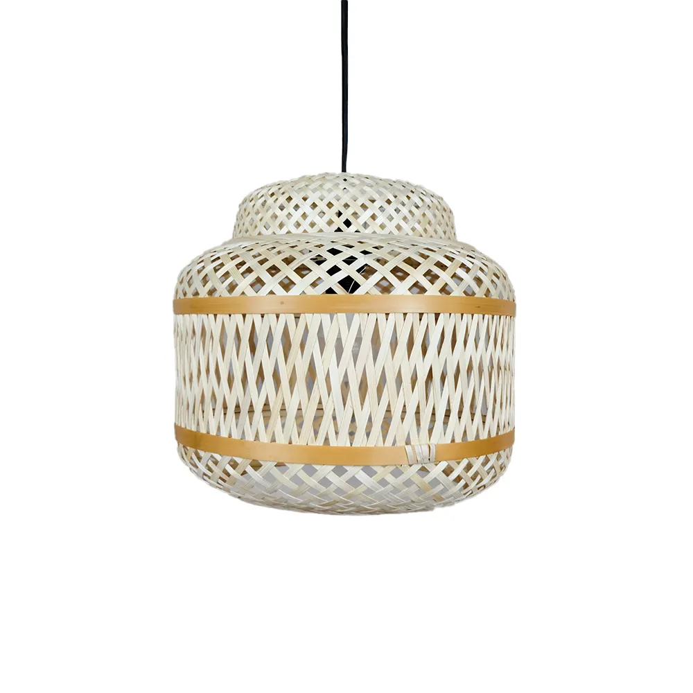 Indoor Traditional Decorative Handwoven Bamboo Pendant Lamp Light Hanging Natural Chandeliers For Kitchen Made In Vietnam