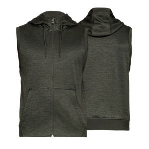 High Quality Navy <b>Men's</b> Zipper-Up Fitness <b>Sleeveless</b> <b>Hoodie</b> Casual Solid Pattern Breathable Lightweight Knitted Fabric Winter - Product Image 5