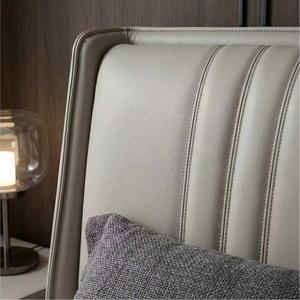 Cadre de lit OEM ODM style crème, revêtu de cuir véritable, gain de place, <span class=keywords><strong>sommier</strong></span> en bois massif de pin, cadre de lit king size - Product Image 4