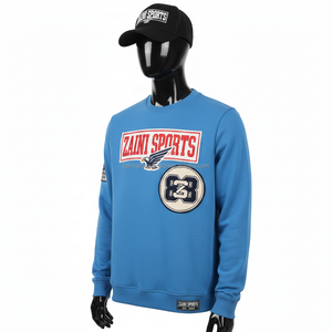 Sudadera de Hombre de Algodón y Poliéster de 320 g/m², Color Azul, con Logotipo Personalizado Bordado y Insignias Aplicadas, Sudaderas Básicas - Product Image 4