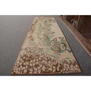 Alfombra de lana turca vintage de 18x6 pies, beige, marrón, clásica, área grande, patrón de retazos tradicional, respaldo de látex para uso en el pasillo - Product Image 2